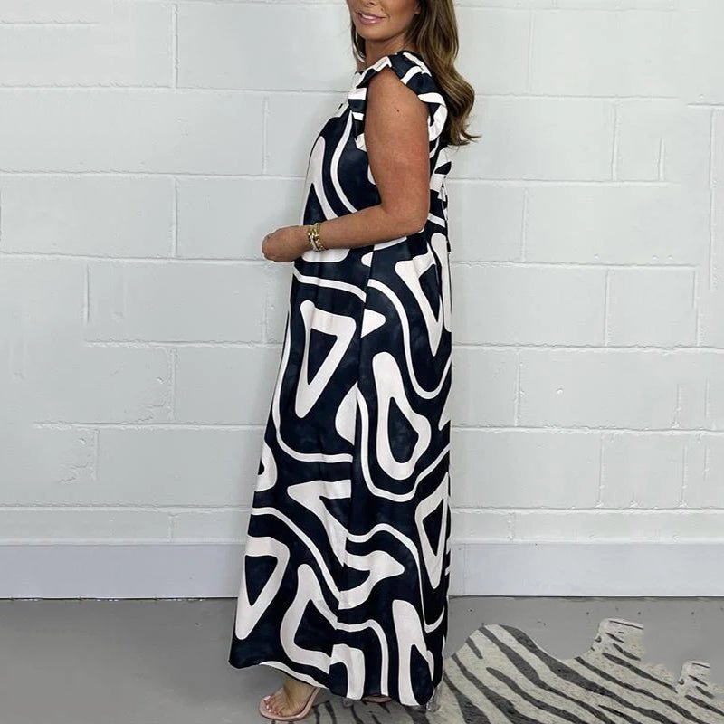 Damen Maxi-Kleid mit Print und V-Ausschnitt | Maxi