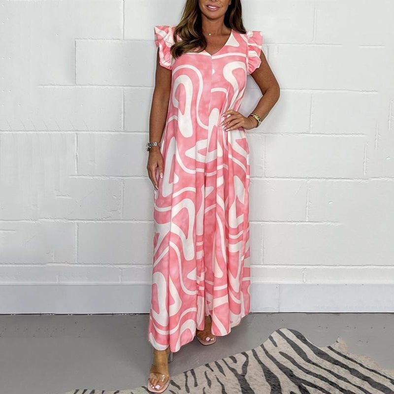 Damen Maxi-Kleid mit Print und V-Ausschnitt | Maxi