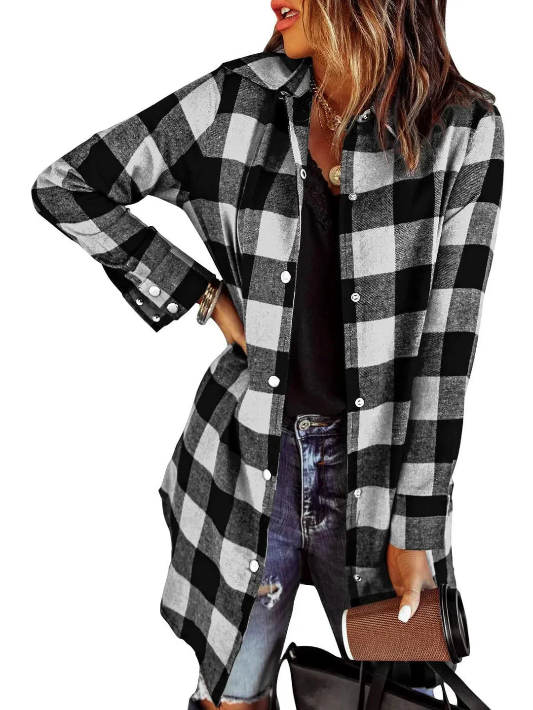 Damen Jacke kariert | Lange Ärmel