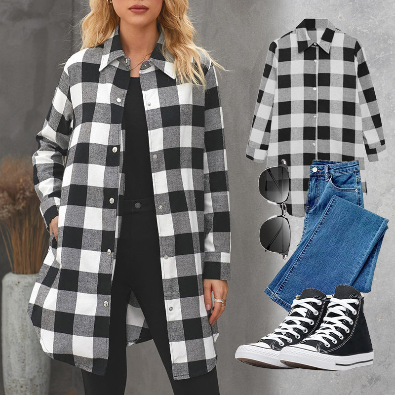 Damen Jacke kariert | Lange Ärmel