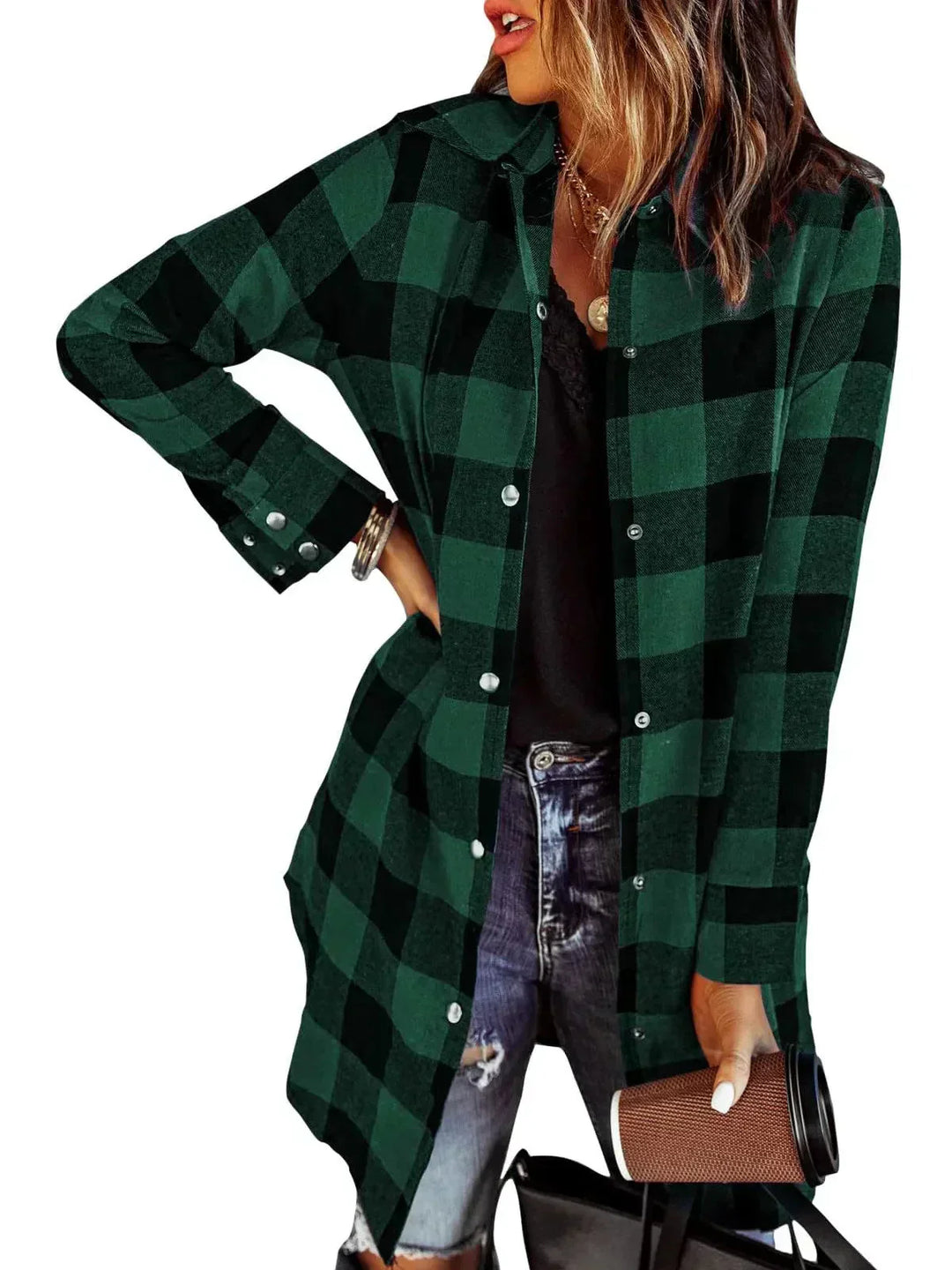 Damen Jacke kariert | Lange Ärmel