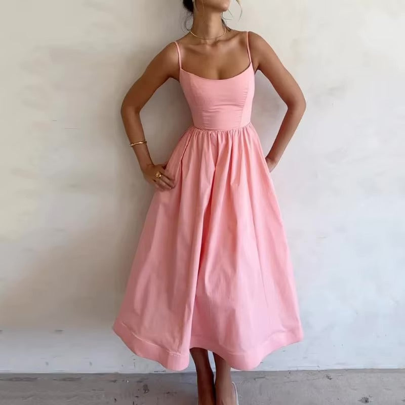 Women's Summer Dress with Thin Straps | Midi
