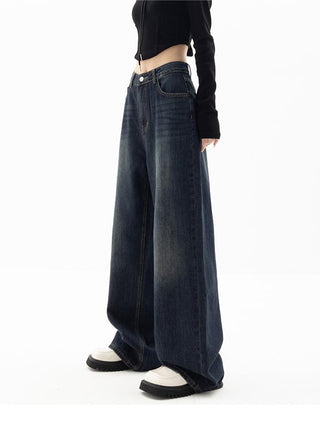 Damskie Jeansy Baggy Szerokie Nogi | Ciemny Denim