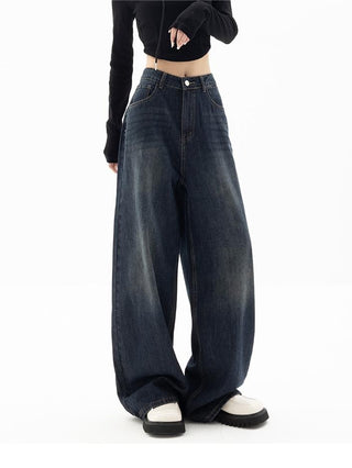 Damskie Jeansy Baggy Szerokie Nogi | Ciemny Denim