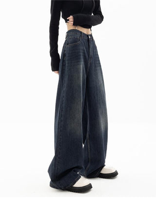 Damskie Jeansy Baggy Szerokie Nogi | Ciemny Denim