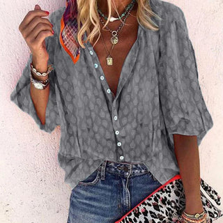 Damsza Koszula Luźna z Printem na Guziki | Casual Fit
