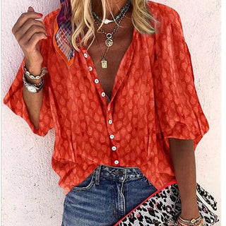 Damsza Koszula Luźna z Printem na Guziki | Casual Fit