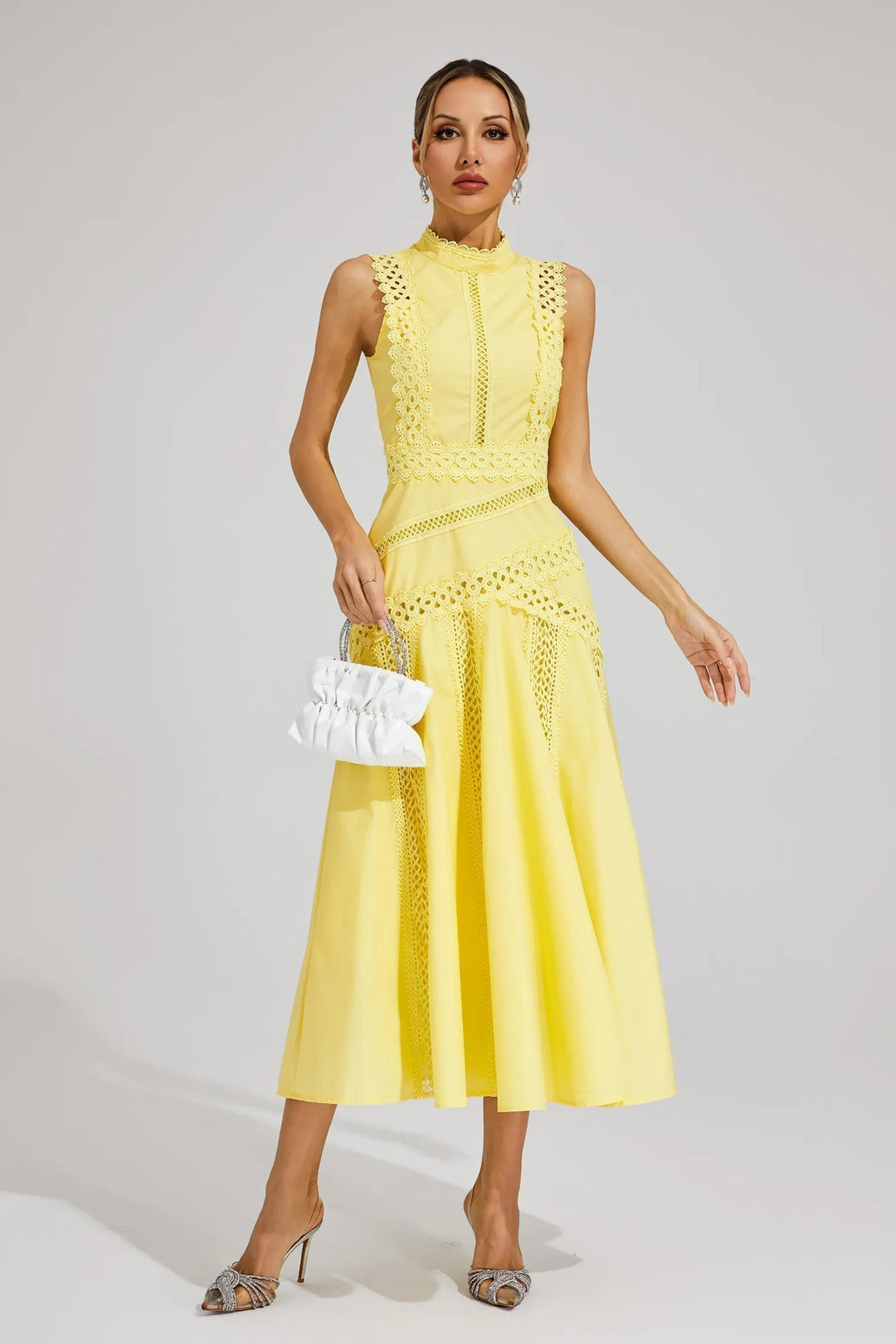 Damen Hochzeitskleid mit hohem Ausschnitt | Midi