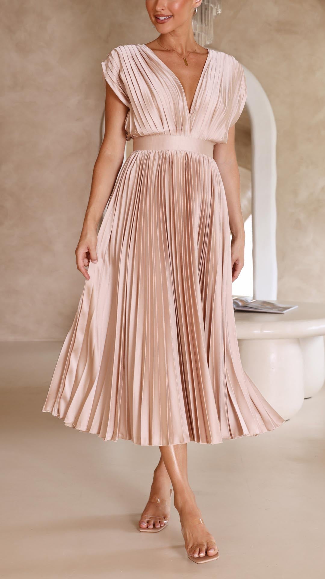 Damen plissiertes Hochzeitskleid | Midi