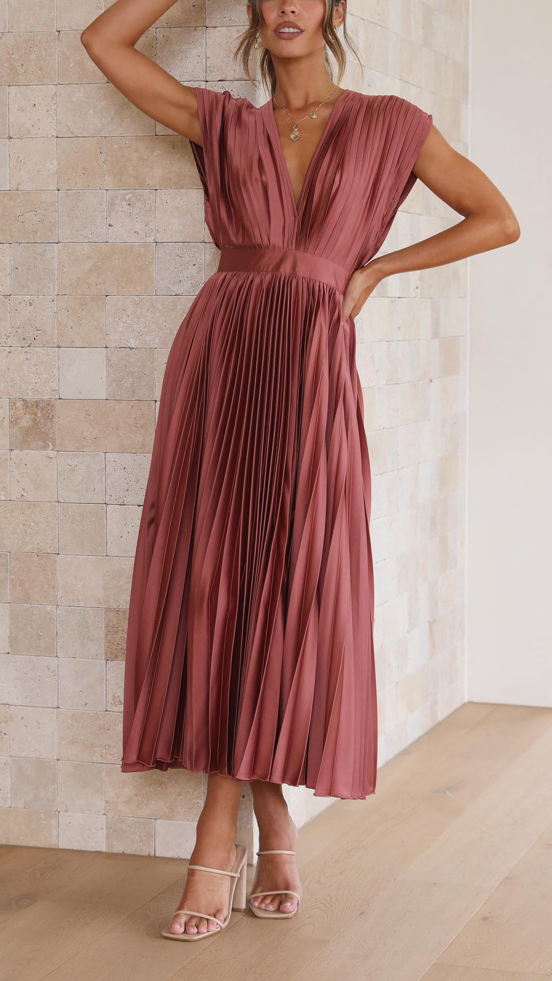 Damen plissiertes Hochzeitskleid | Midi