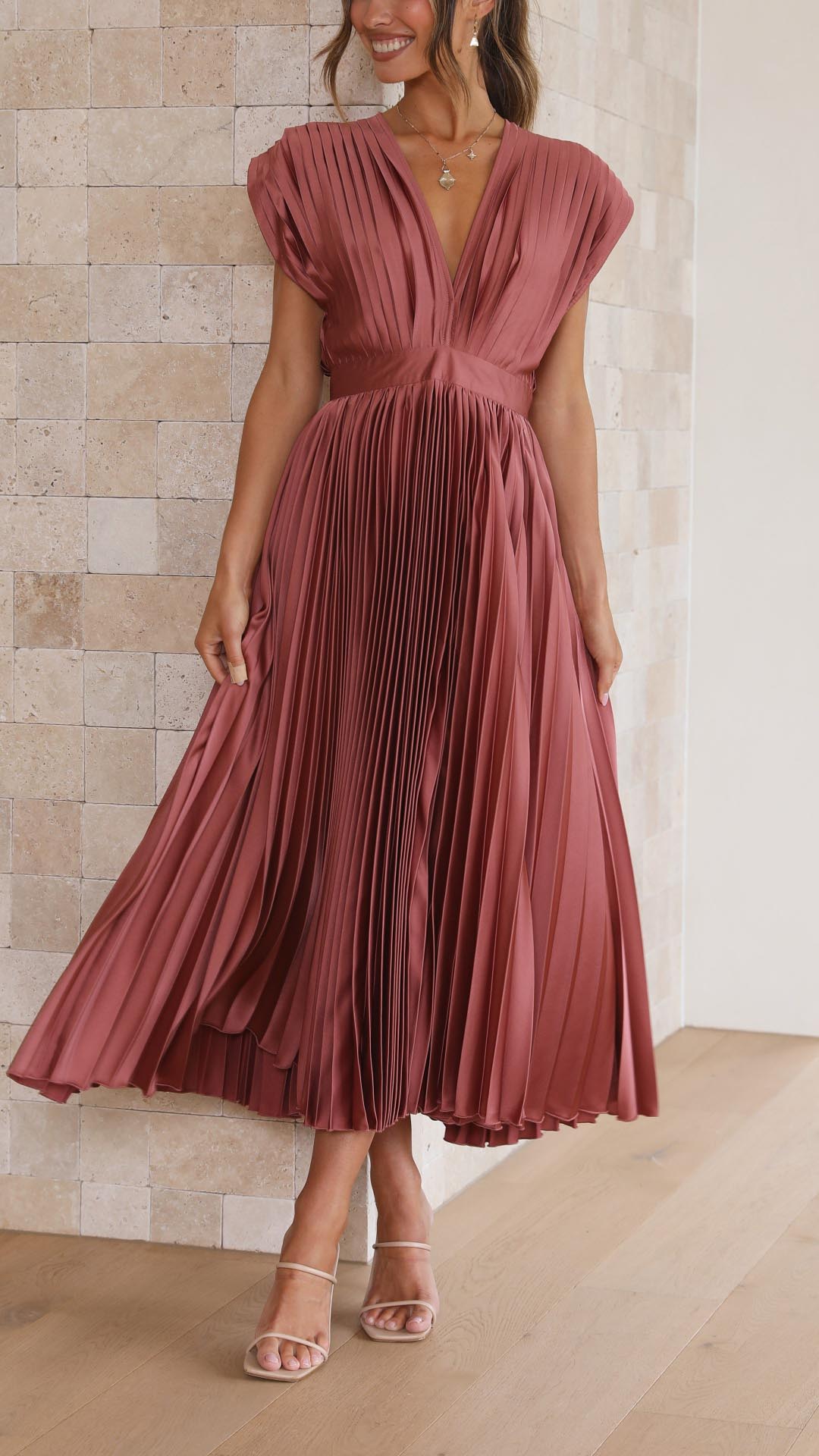 Damen plissiertes Hochzeitskleid | Midi