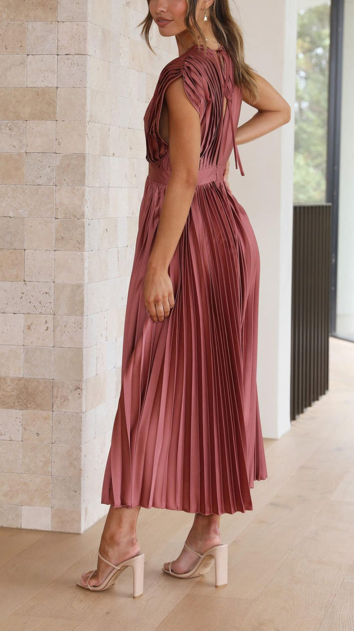 Damen plissiertes Hochzeitskleid | Midi