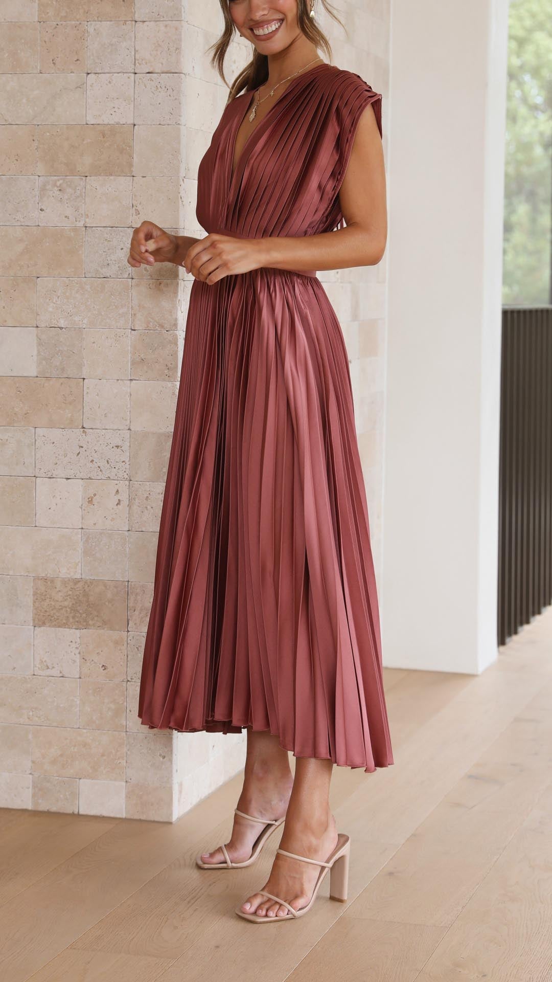 Damen plissiertes Hochzeitskleid | Midi