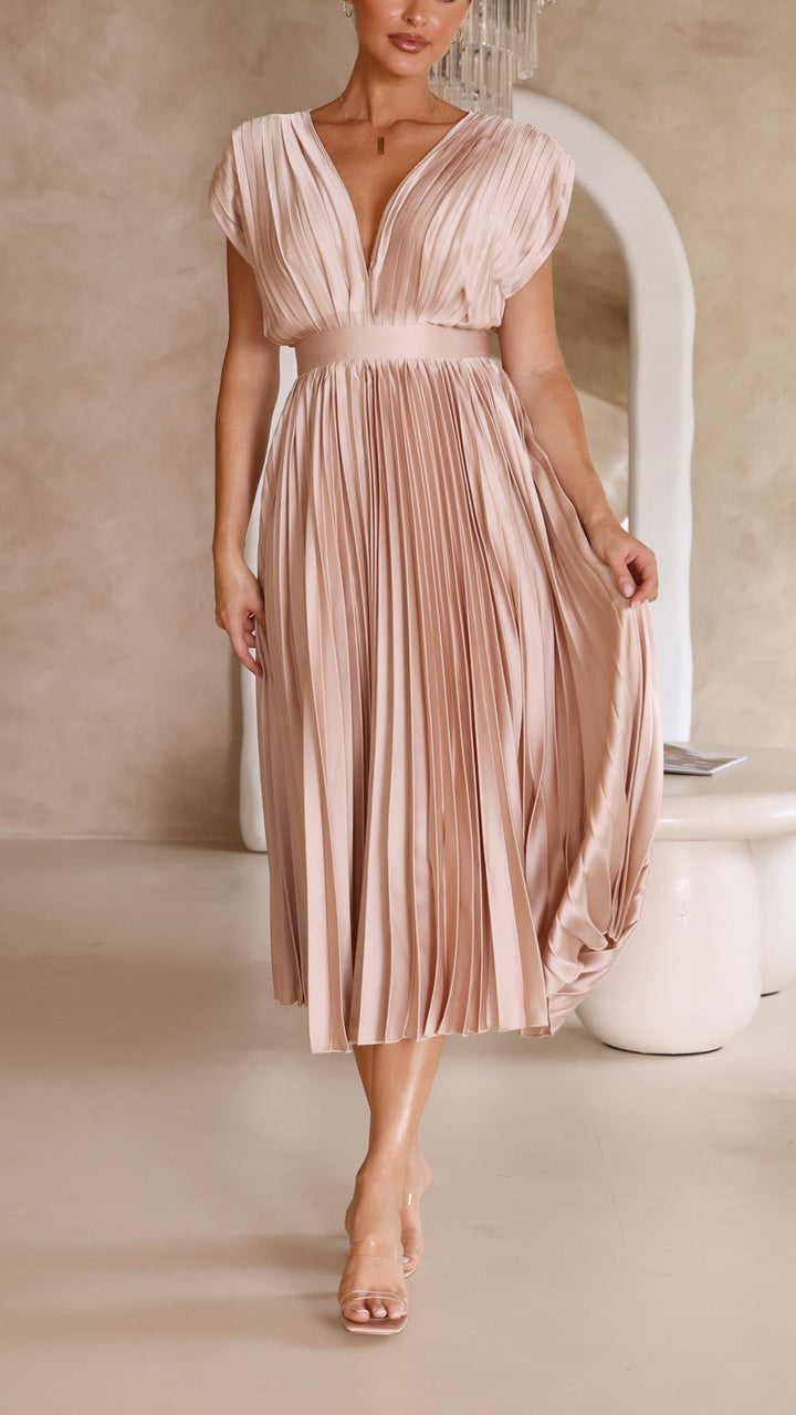 Damen plissiertes Hochzeitskleid | Midi