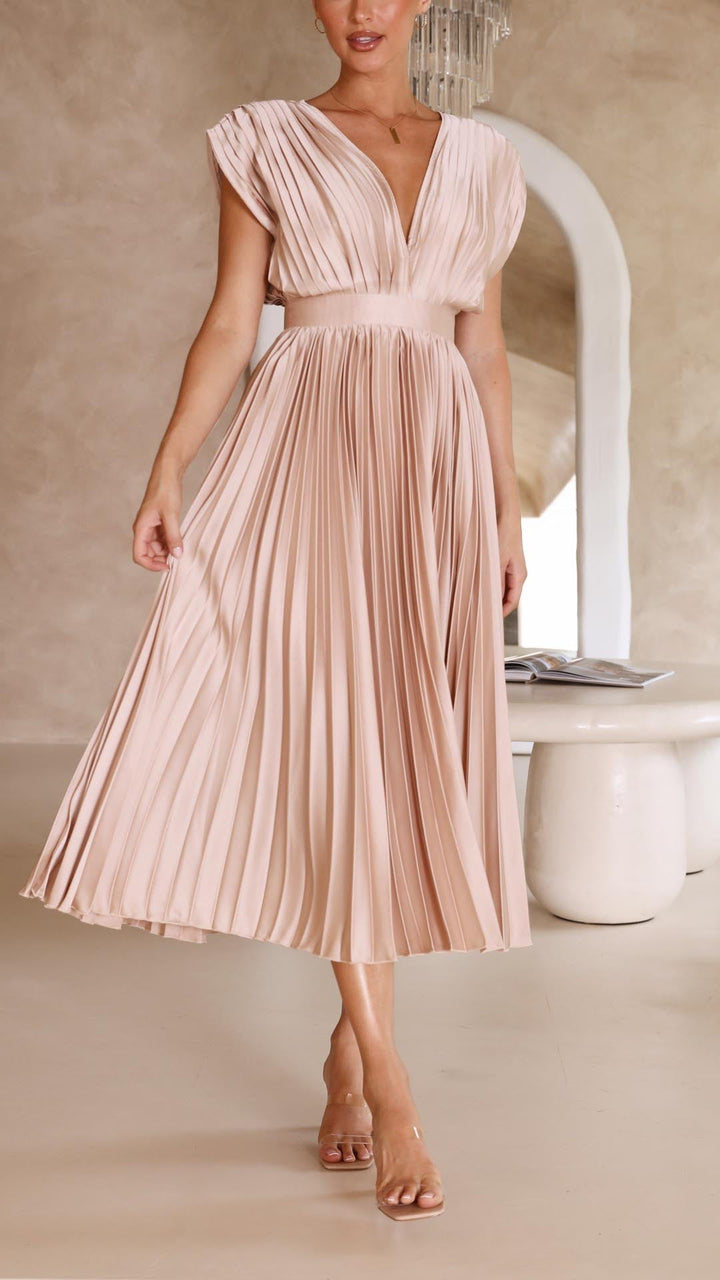 Damen plissiertes Hochzeitskleid | Midi