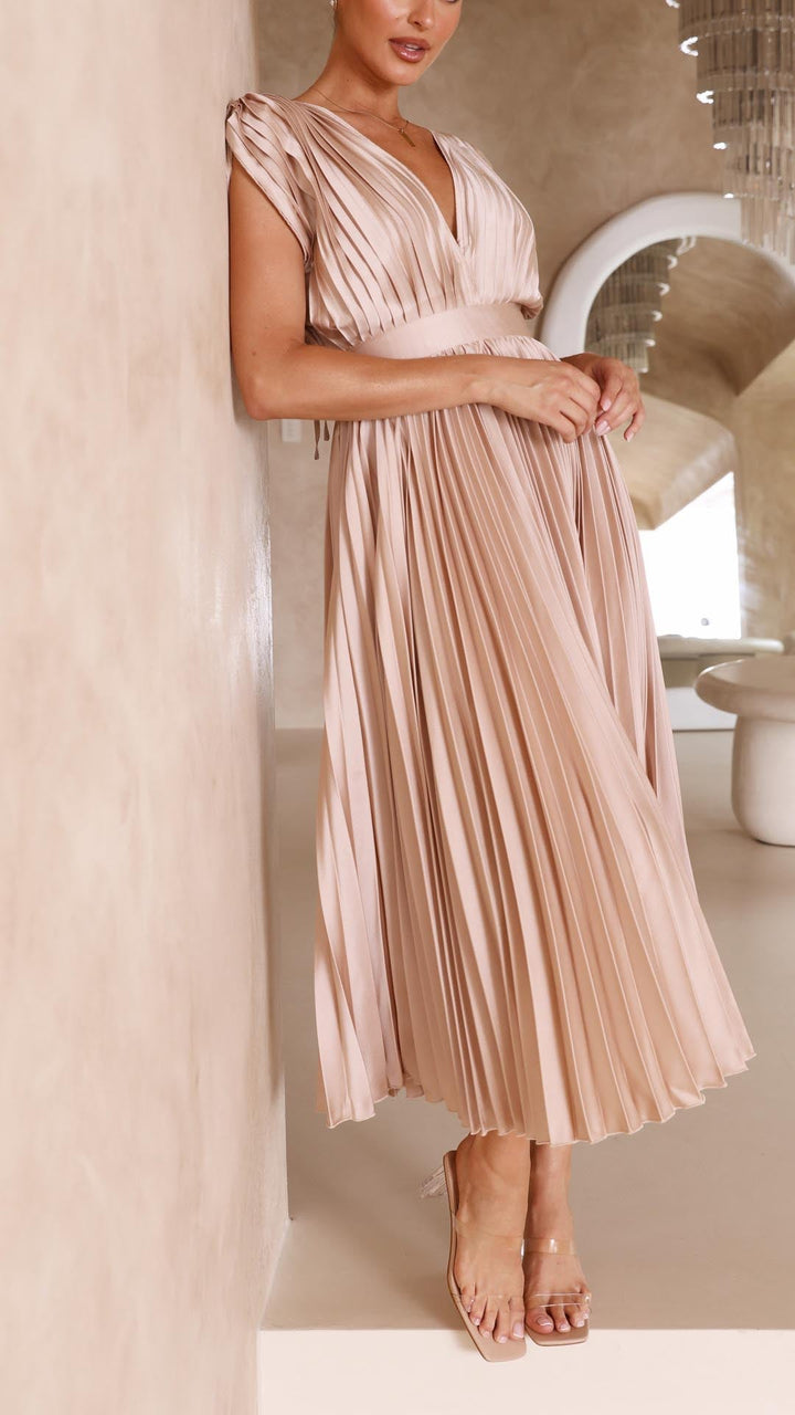Damen plissiertes Hochzeitskleid | Midi