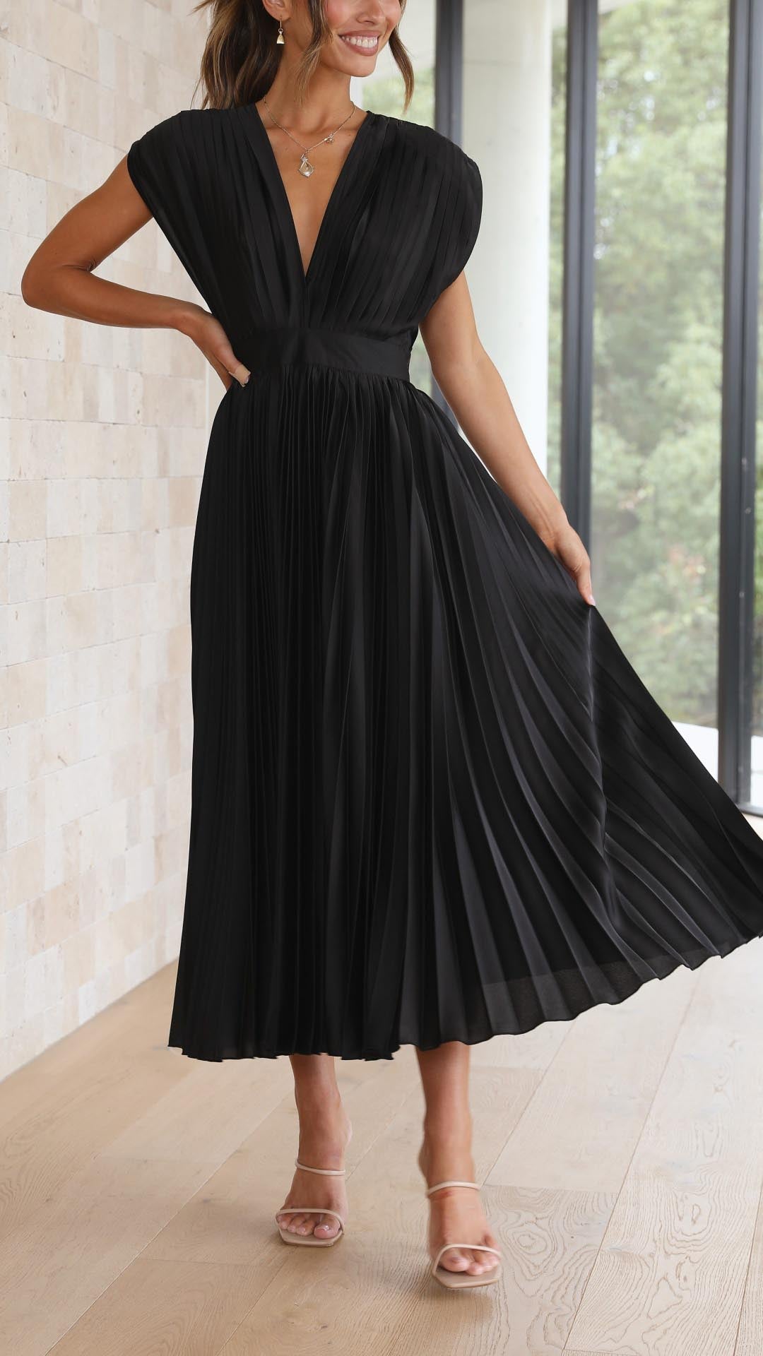 Damen plissiertes Hochzeitskleid | Midi