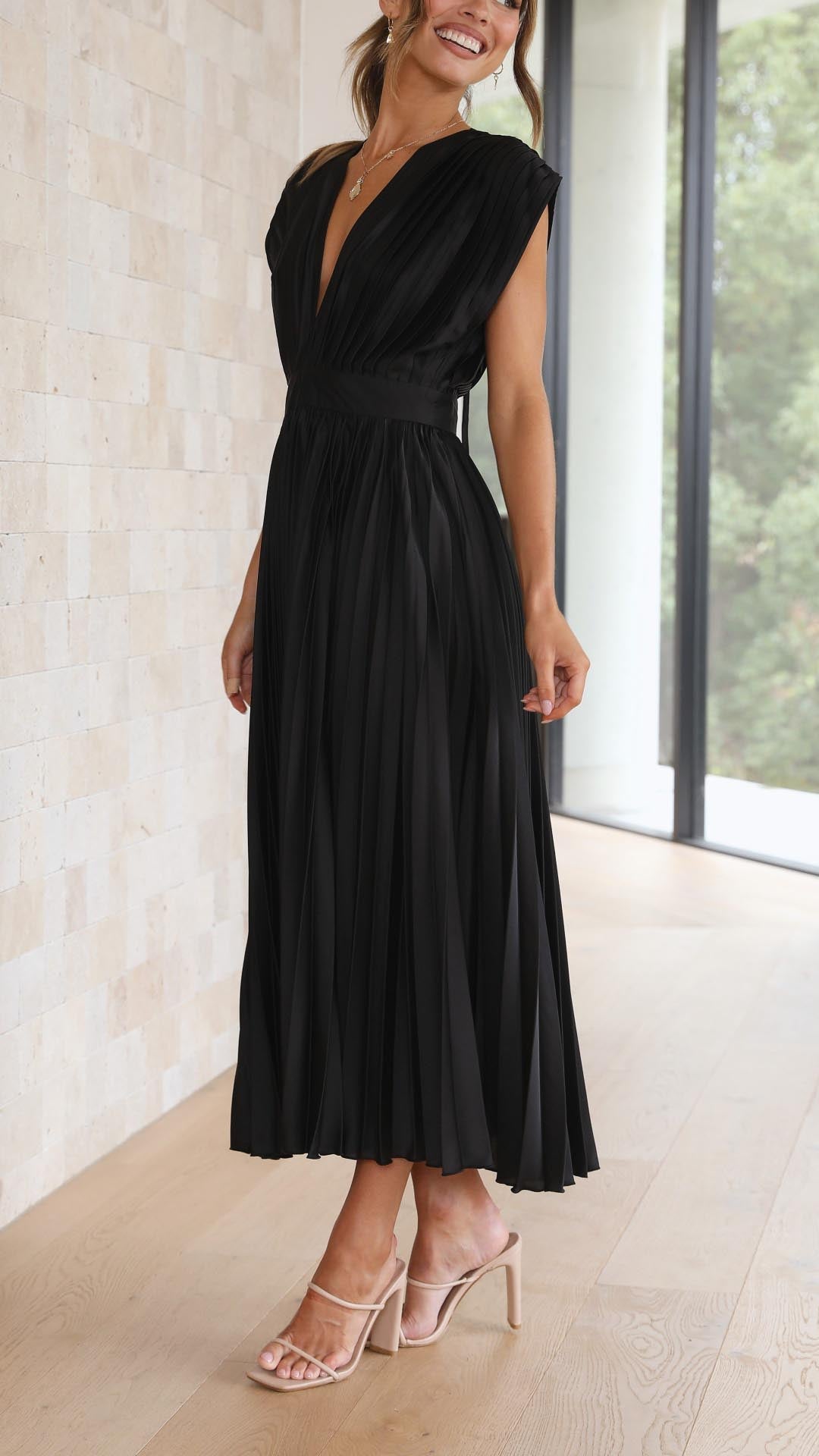 Damen plissiertes Hochzeitskleid | Midi