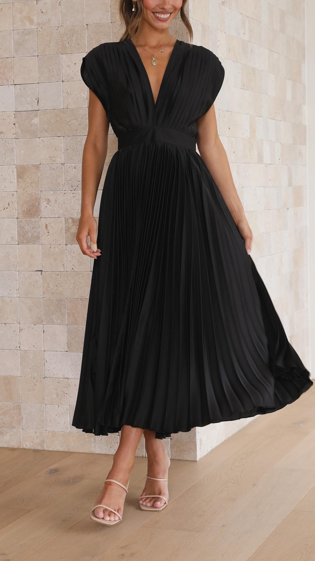 Damen plissiertes Hochzeitskleid | Midi