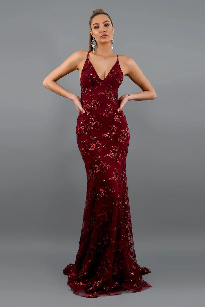 Damen Abendkleid mit Pailletten | Maxi